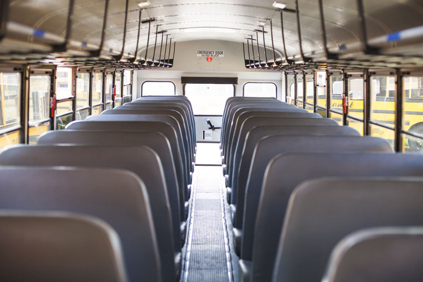 A school bus that has been recently cleaned following proper procedures