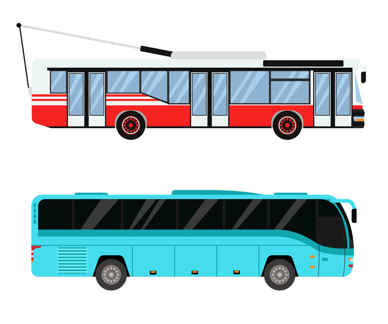 City road bus and trolleybus transport vector illustration.