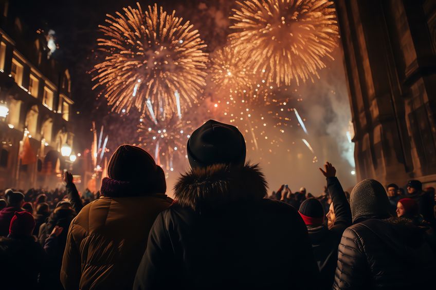 People watching the fireworks during the celebration of the new year
